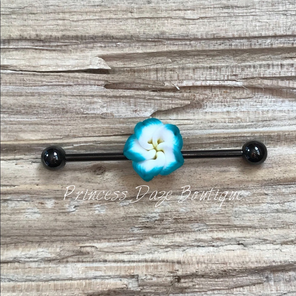 Hawaiian Flower Industrial Barbell Earring